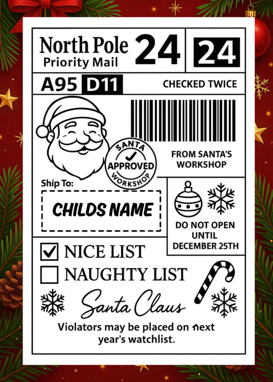 🎅 x10 Personalised Christmas Postage Labels – From Santa’s Workshop (B)