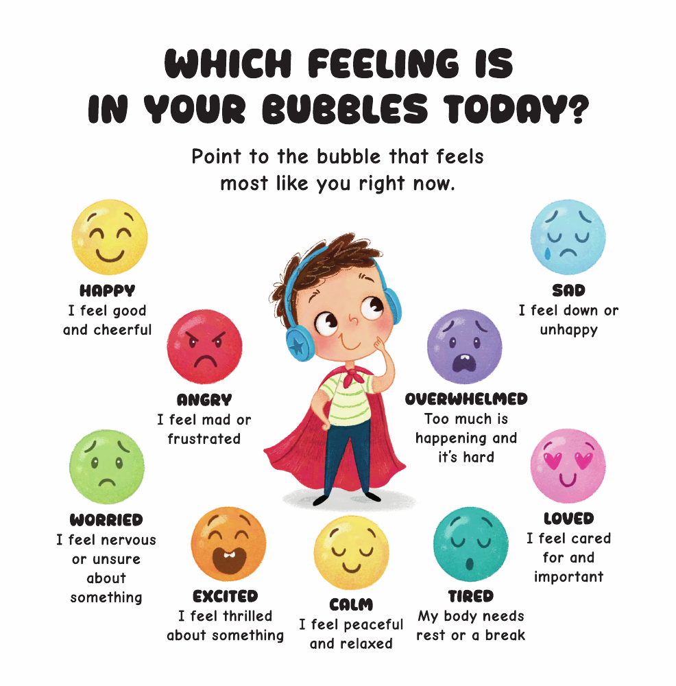 The illustrated feelings activity page from the book